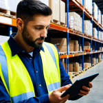 물류정보관리사 면접에서 자주 묻는 질문 - **

A logistics expert at a modern warehouse, analyzing data on a tablet, wearing professional attir...