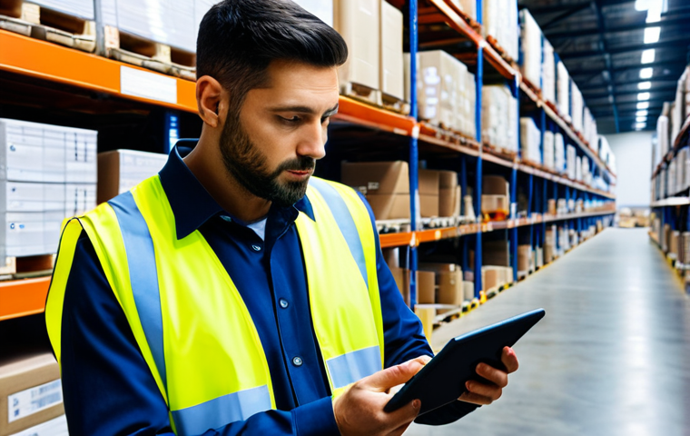 물류정보관리사 면접에서 자주 묻는 질문 - **

A logistics expert at a modern warehouse, analyzing data on a tablet, wearing professional attir...