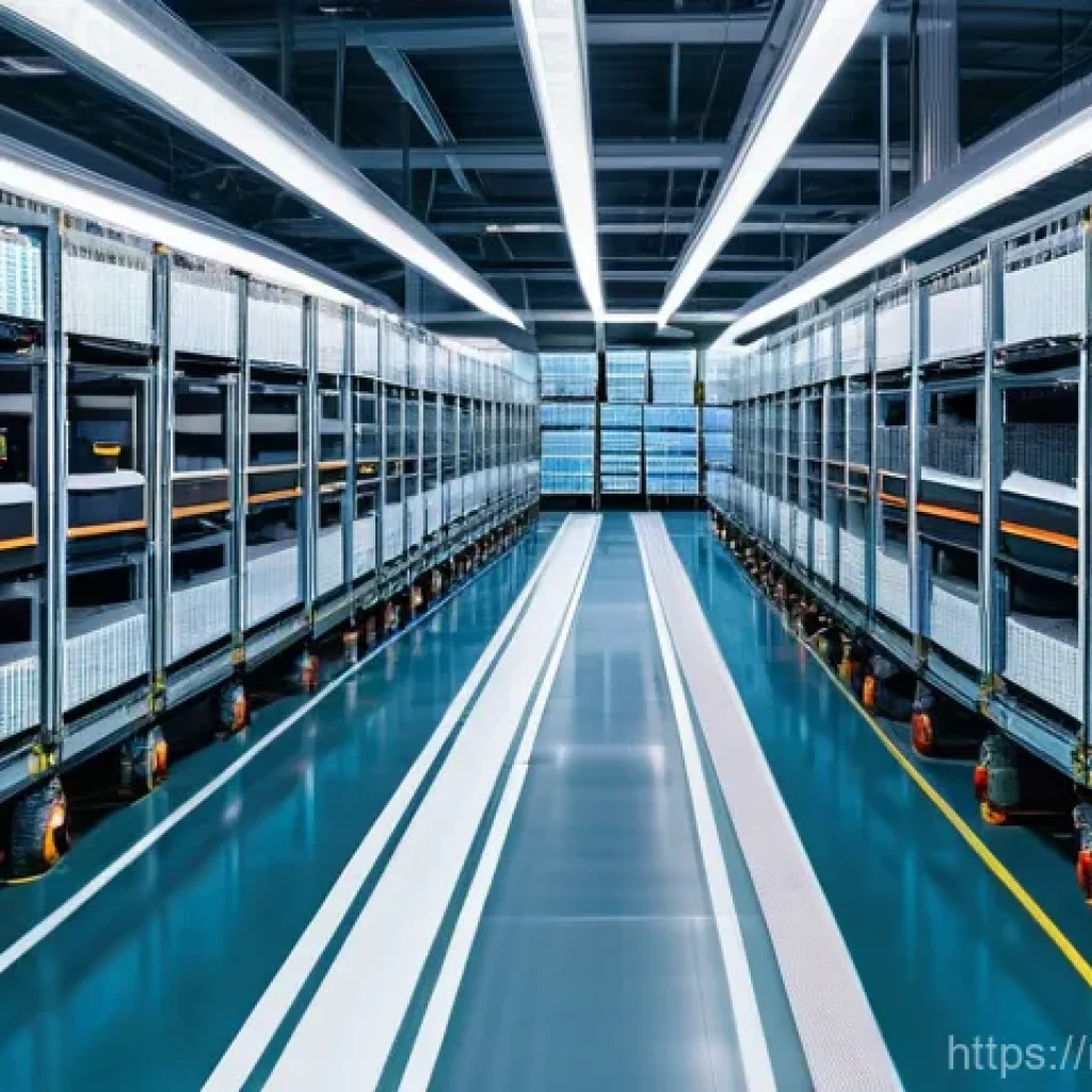 물류정보관리사 직업 전망과 트렌드 - A vast, futuristic, and impeccably organized automated logistics warehouse in Russia. Mobile robots,...