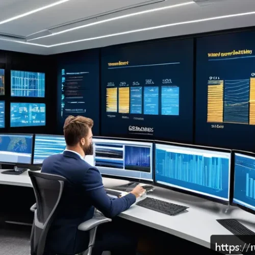 Home 30 물류정보관리사 실무에서 요구되는 역량 - A modern logistics control room with multiple large digital screens displaying complex data visualiz...